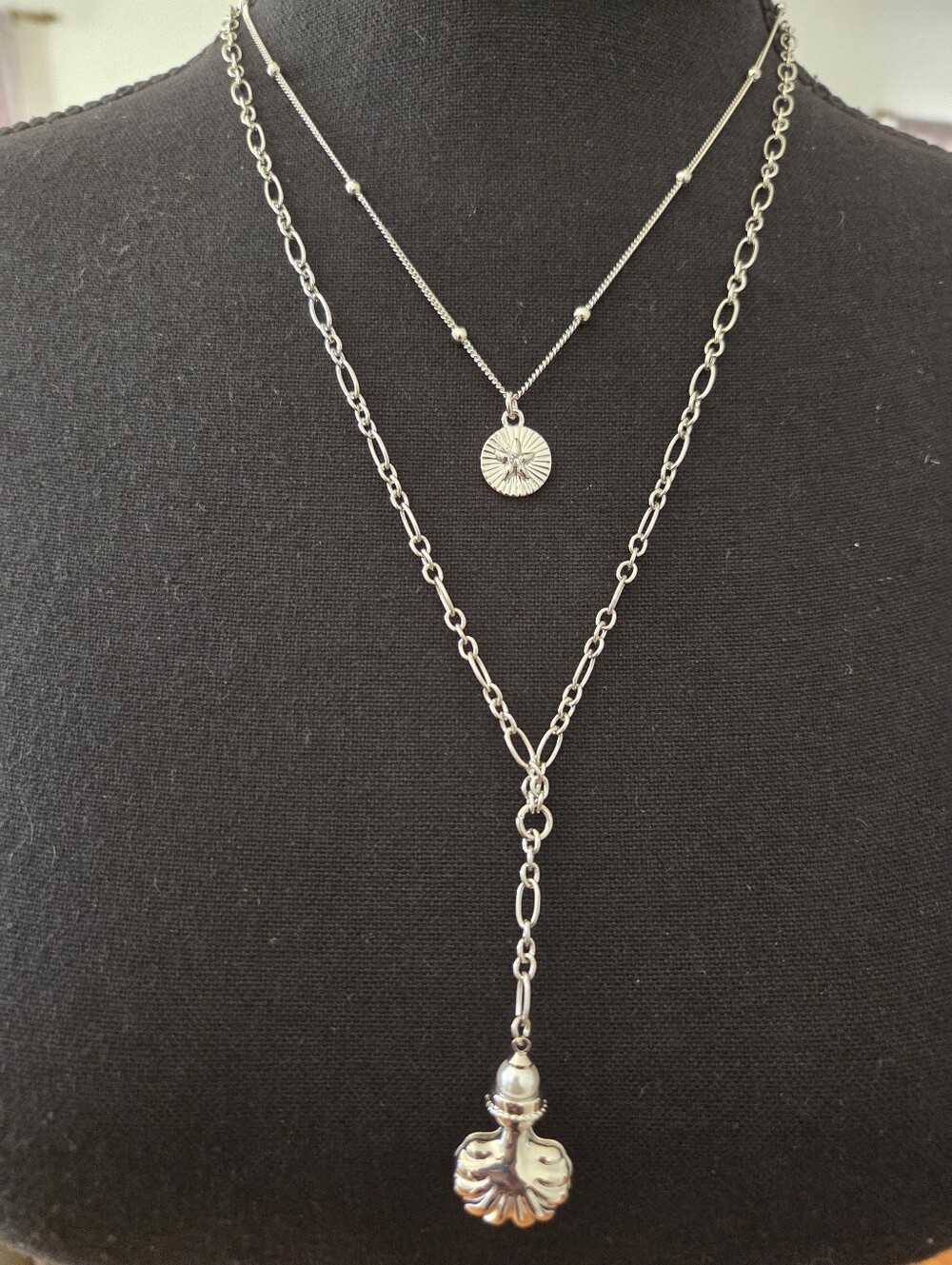 ON 34th Silver layered lariat necklace